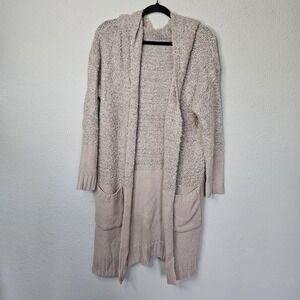 Umgee Sweater Womens Large Pink Hooded Long Cardigan Open Front‎ Pockets Knit